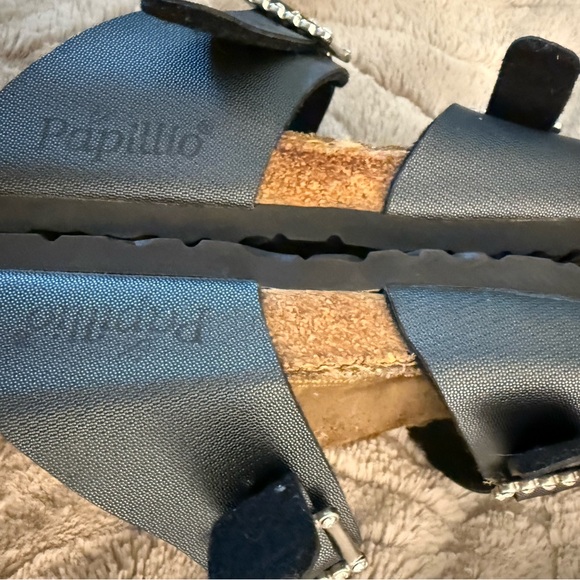 Birkenstock Papillio Black Rhinestone Double Strap Slide Sandals Size 39/8 - Picture 7 of 9